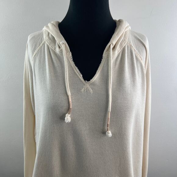 FAHERTY Beige Hoodie Cotton Embroidered Split Hood Raglan Sleeve Pullover Size L - Picture 3 of 12